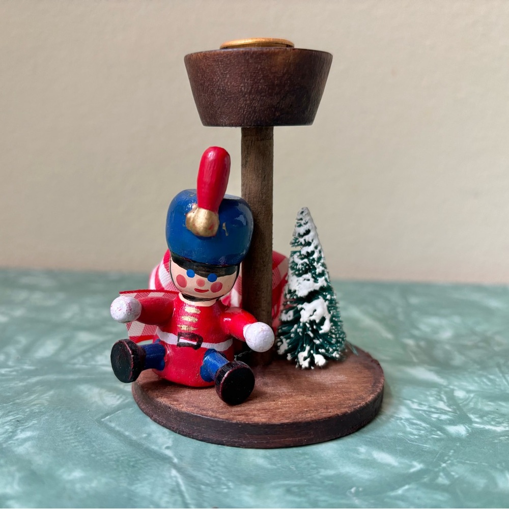 2/$10 Vintage Wooden Toy Soldier Candle Holder Made in Taiwan